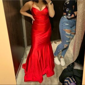 Red Windsor Lace Up Prom Dress